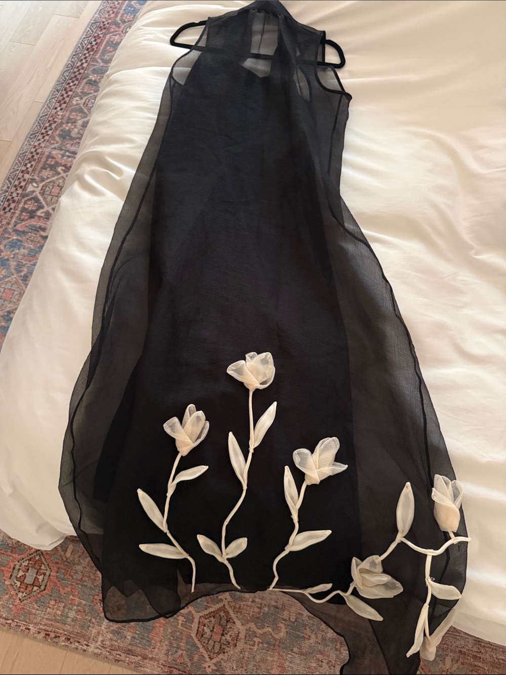 STAUD Black Albee Maxi Dress with White Floral Appliqué - Picture 4 of 4